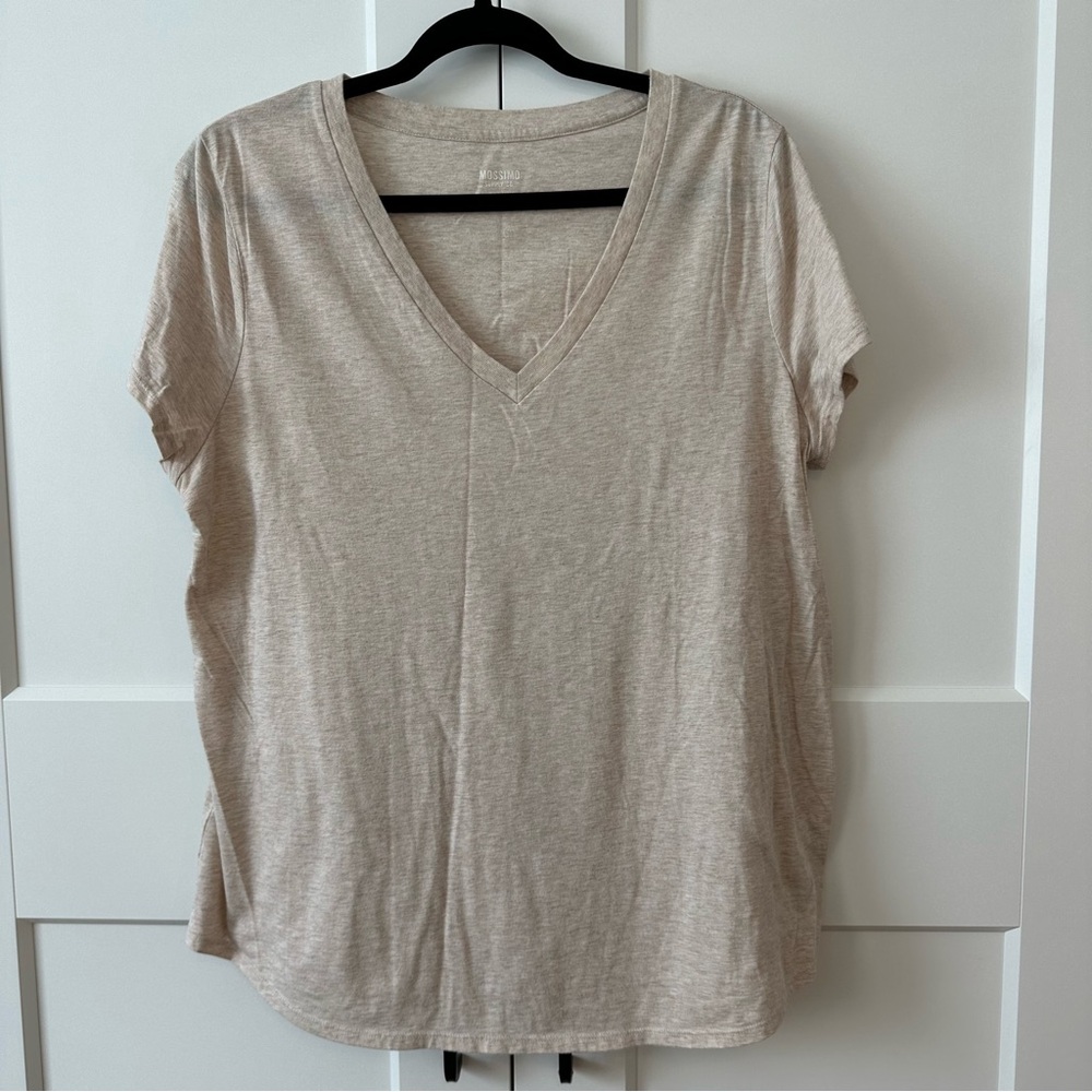 Mossimo Supply Co. Beige V-Neck Short Sleeve Top, XXL